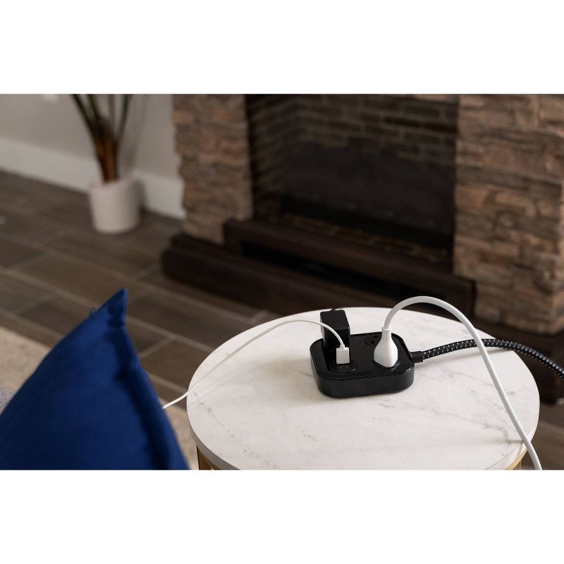 slide 6 of 8, General Electric GE 3 Outlet 1 USB-A and 1 USB-C 12W Shared 245 Joules 4' Braided Cord Black, 1 ct