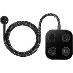 General Electric GE 3 Outlet 1 USB-A and 1 USB-C 12W Shared 245 Joules 4' Braided Cord Black