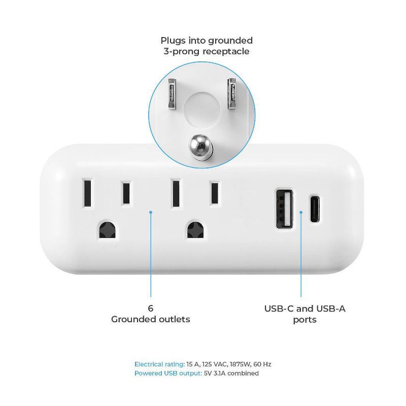 slide 3 of 7, Globe Electric USB Wall Tap, 1 ct
