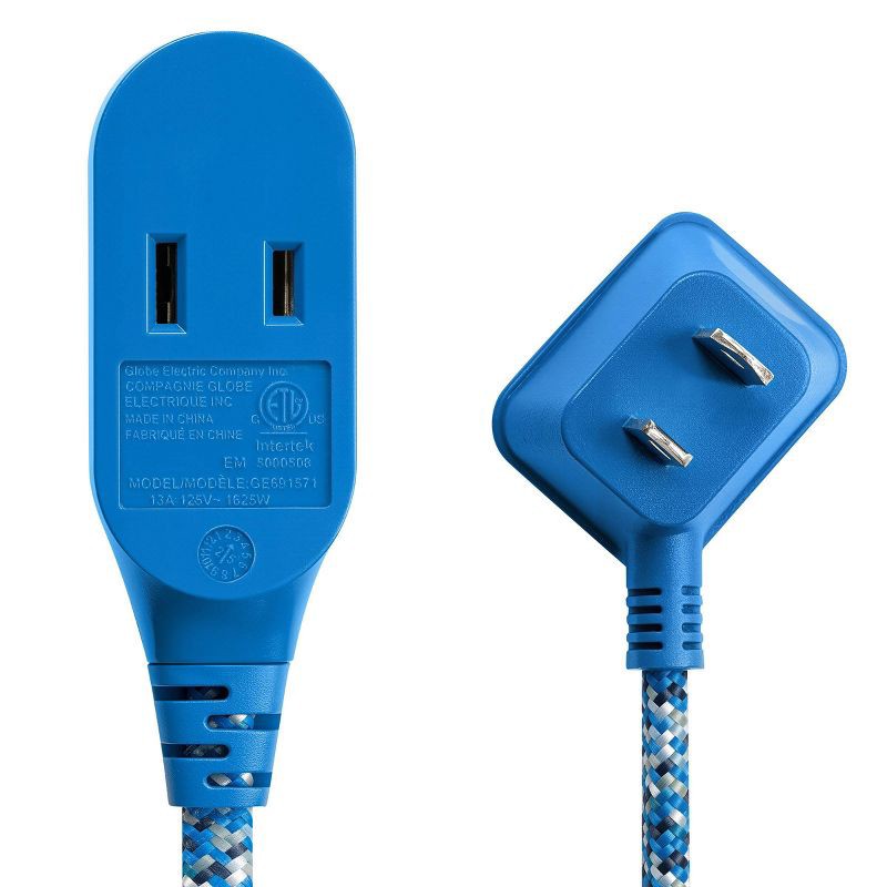 slide 3 of 8, Globe Electric 9' Fabric Extension Cord with 3 Polarized Outlets Metallic Blue, 1 ct