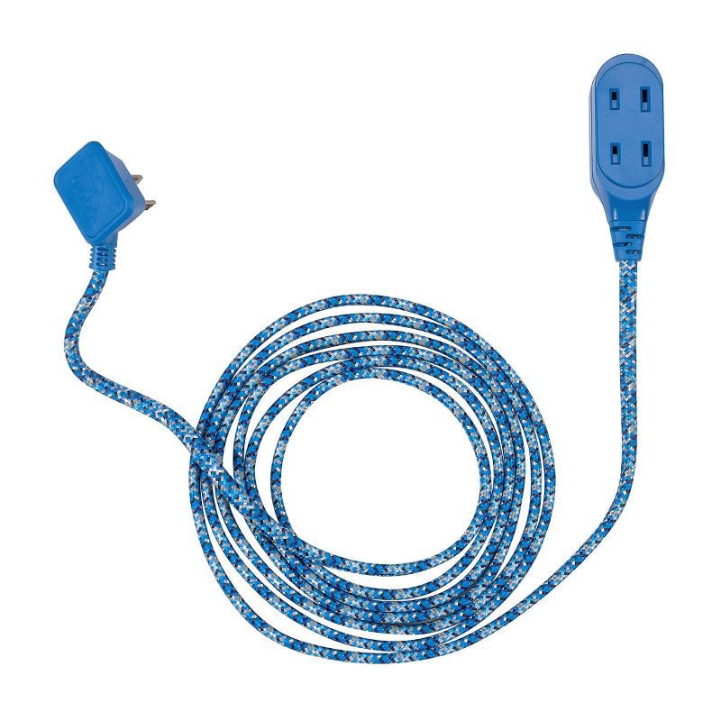 slide 4 of 8, Globe Electric 9' Fabric Extension Cord with 3 Polarized Outlets Metallic Blue, 1 ct