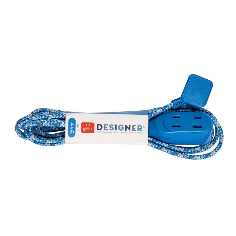 slide 5 of 8, Globe Electric 9' Fabric Extension Cord with 3 Polarized Outlets Metallic Blue, 1 ct
