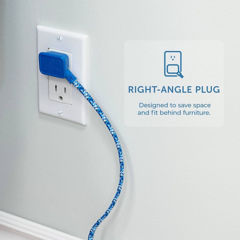 slide 6 of 8, Globe Electric 9' Fabric Extension Cord with 3 Polarized Outlets Metallic Blue, 1 ct