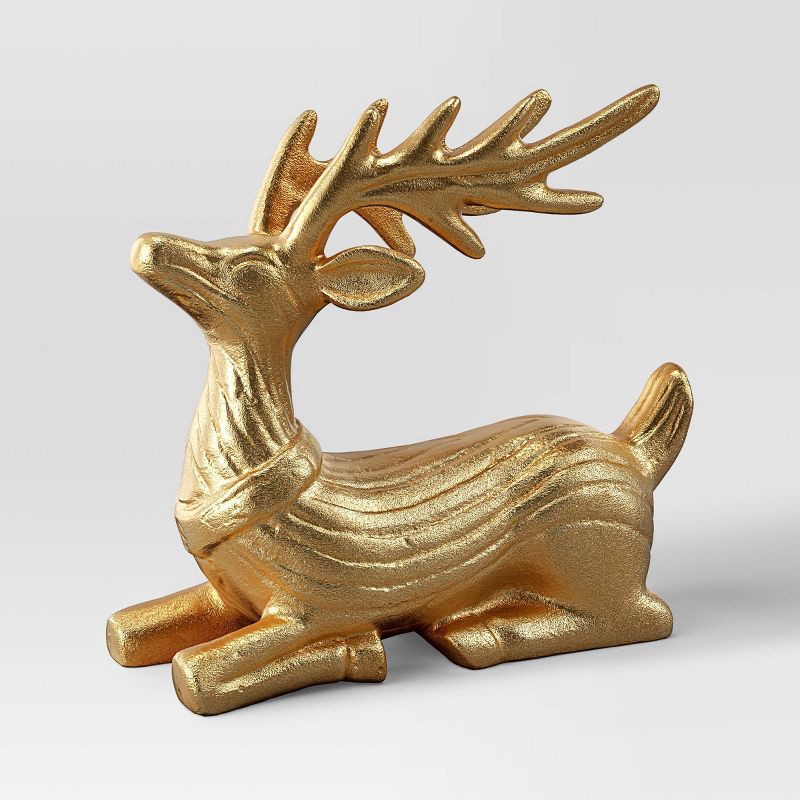 slide 1 of 3, Sitting Metal Deer Gold Christmas - Threshold™, 1 ct