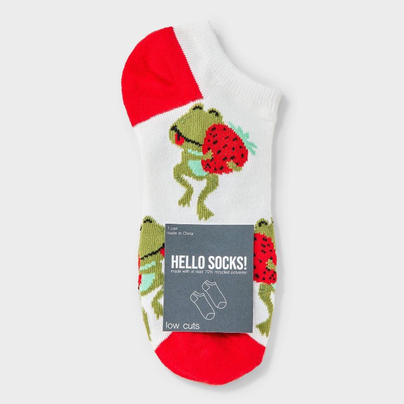 slide 2 of 3, Women's Strawberry Frog Low Cut Socks - White/Red/Green 4-10, 1 ct