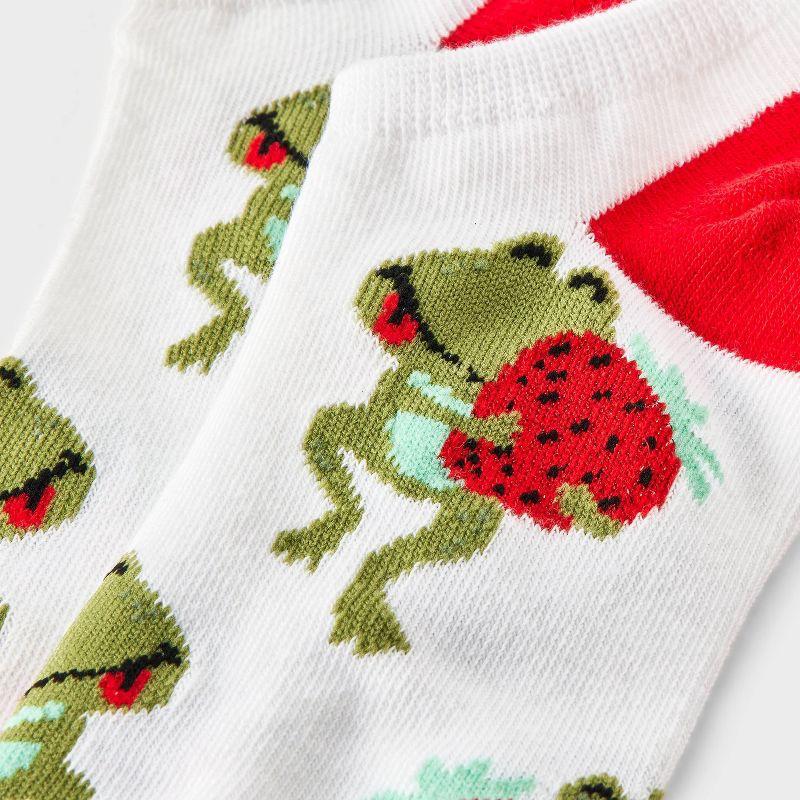 slide 3 of 3, Women's Strawberry Frog Low Cut Socks - White/Red/Green 4-10, 1 ct