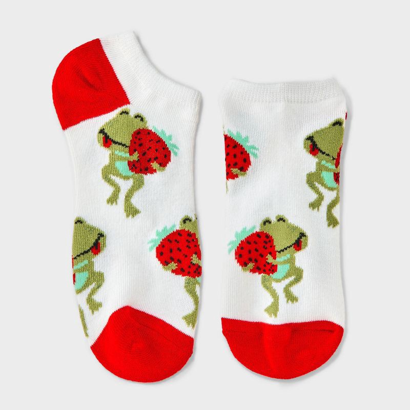 slide 1 of 3, Women's Strawberry Frog Low Cut Socks - White/Red/Green 4-10, 1 ct