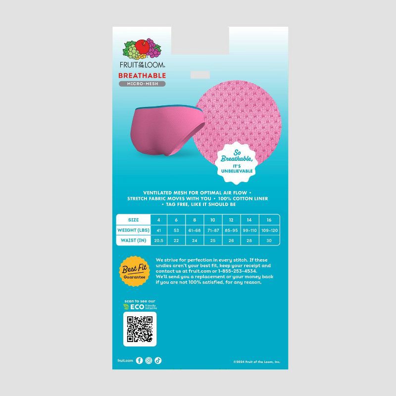 slide 3 of 3, Fruit of the Loom Girls' 6pk Breathable Bikini - 6, 6 ct