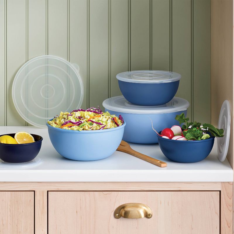 slide 2 of 3, 10pc Plastic Mixing Bowl Set with Lids Blue - Room Essentials™, 10 ct