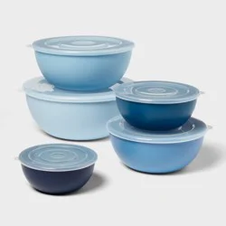 10pc Plastic Mixing Bowl Set with Lids Blue - Room Essentials™