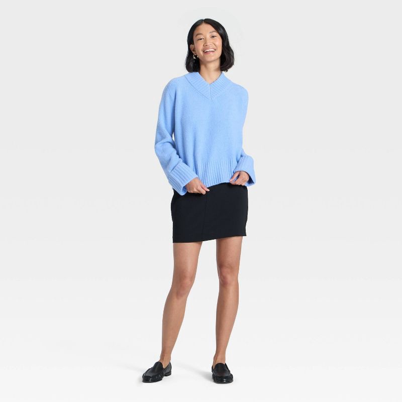slide 3 of 3, Women's Cozy Knit Boxy Pullover Sweater - A New Day™ Blue XS, 1 ct