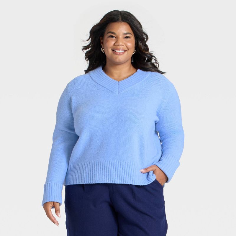 slide 1 of 3, Women's Cozy Knit Boxy Pullover Sweater - A New Day™ Blue XXL, 1 ct