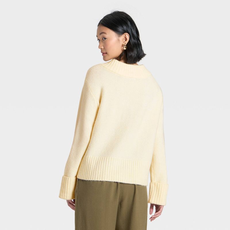 slide 2 of 3, Women's Long Sleeve V-Neck Cozy Knit Boxy Pullover Sweater - A New Day™ Cream M, 1 ct