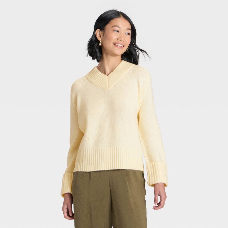 slide 1 of 3, Women's Cozy Knit Boxy Pullover Sweater - A New Day™ Cream XL, 1 ct