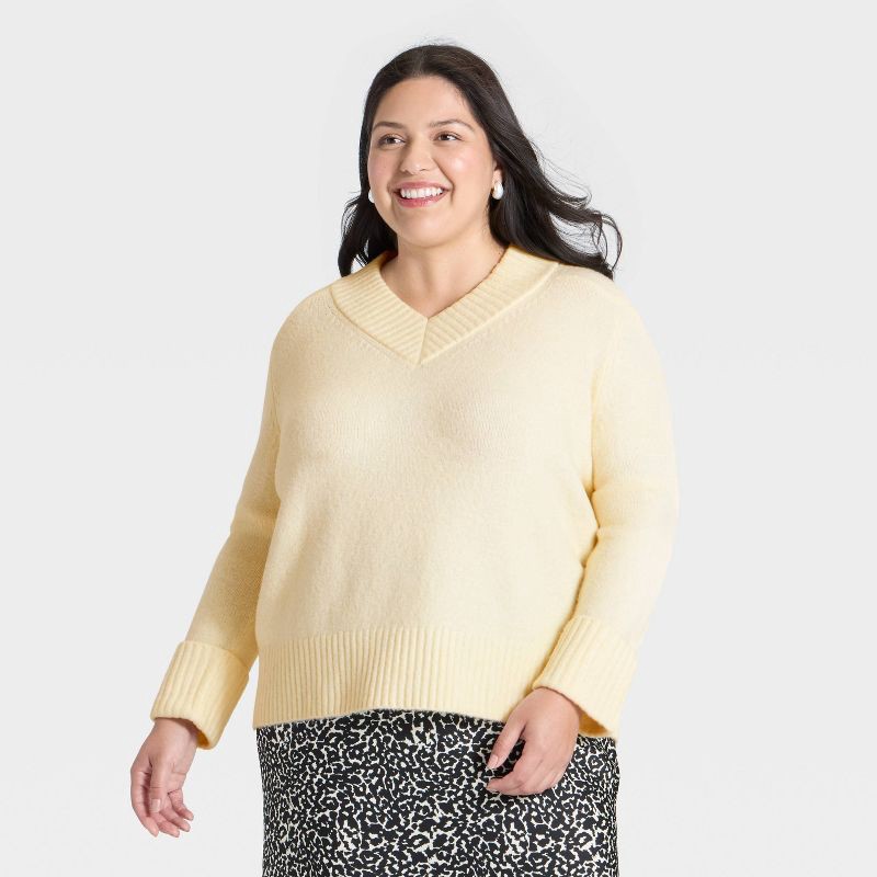 slide 1 of 3, Women's Cozy Knit Boxy Pullover Sweater - A New Day™ Cream XXL, 1 ct