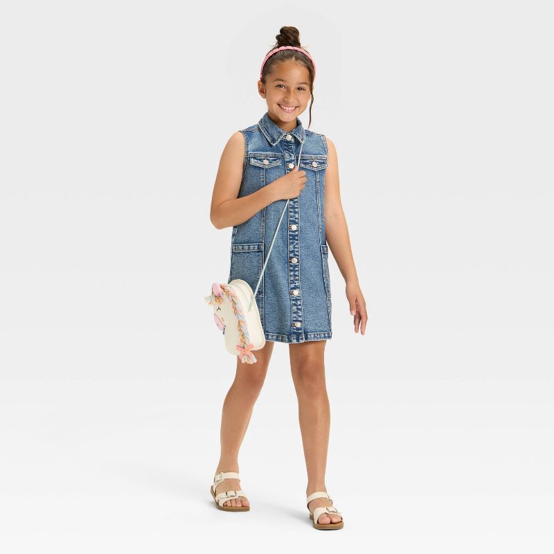 slide 3 of 3, Girls' Sleeveless Denim Dress - Cat & Jack™ Medium Wash S, 1 ct