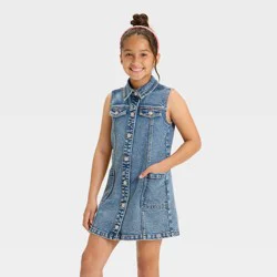 Girls' Sleeveless Denim Dress - Cat & Jack™ Medium Wash M