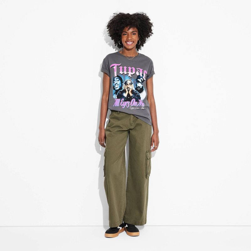 slide 3 of 3, Women's Tupac All Eyes on Me Short Sleeve Graphic T-Shirt - Gray XL: Cotton Crew Neck Jersey Pullover, 1 ct