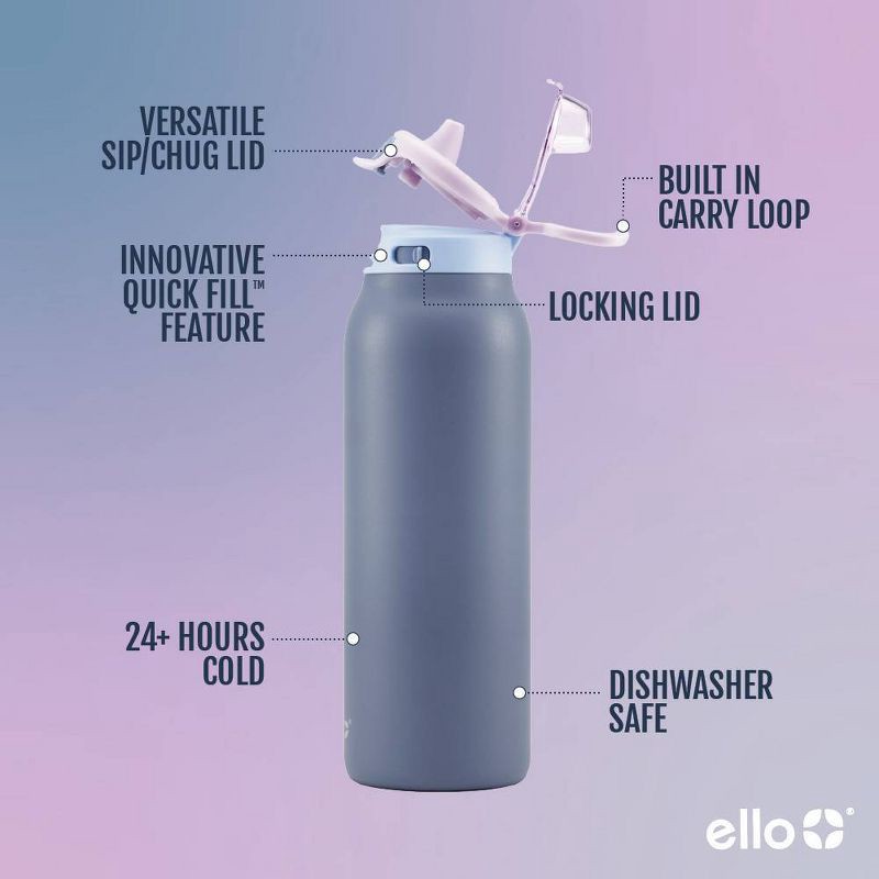 slide 4 of 8, Ello Pop and Fill 32oz Stainless Steel Water Bottle Dark Blue, 32 oz