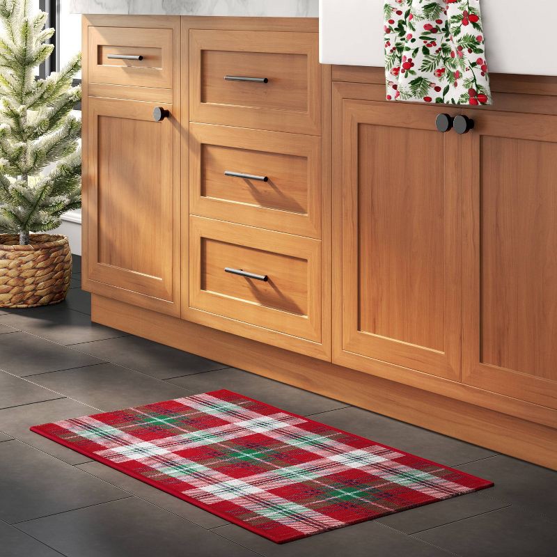 slide 2 of 3, 1'8"x2'10" Christmas Red Plaid Rug - Threshold™, 1 ct
