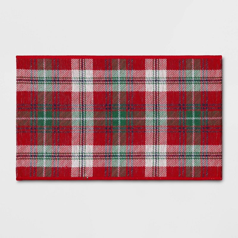 slide 1 of 3, 1'8"x2'10" Christmas Red Plaid Rug - Threshold™, 1 ct