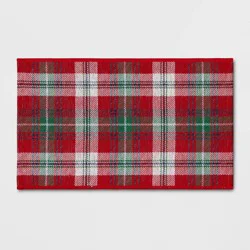 1'8"x2'10" Christmas Red Plaid Rug - Threshold™