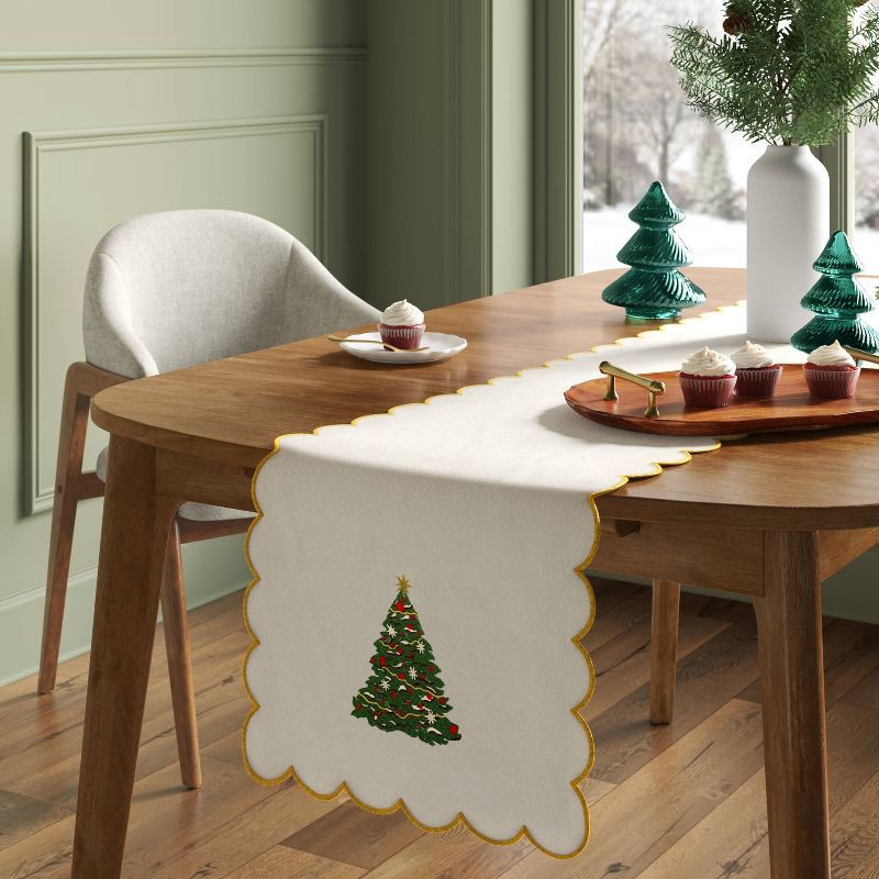 slide 2 of 3, 72"x14" Gold Scallop with Trees Table Runner - Threshold™, 1 ct