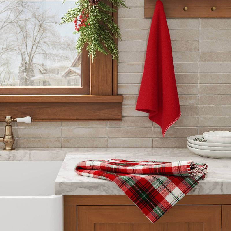 slide 2 of 3, 2pk Christmas Red Plaid Kitchen Towels - Threshold™, 2 ct