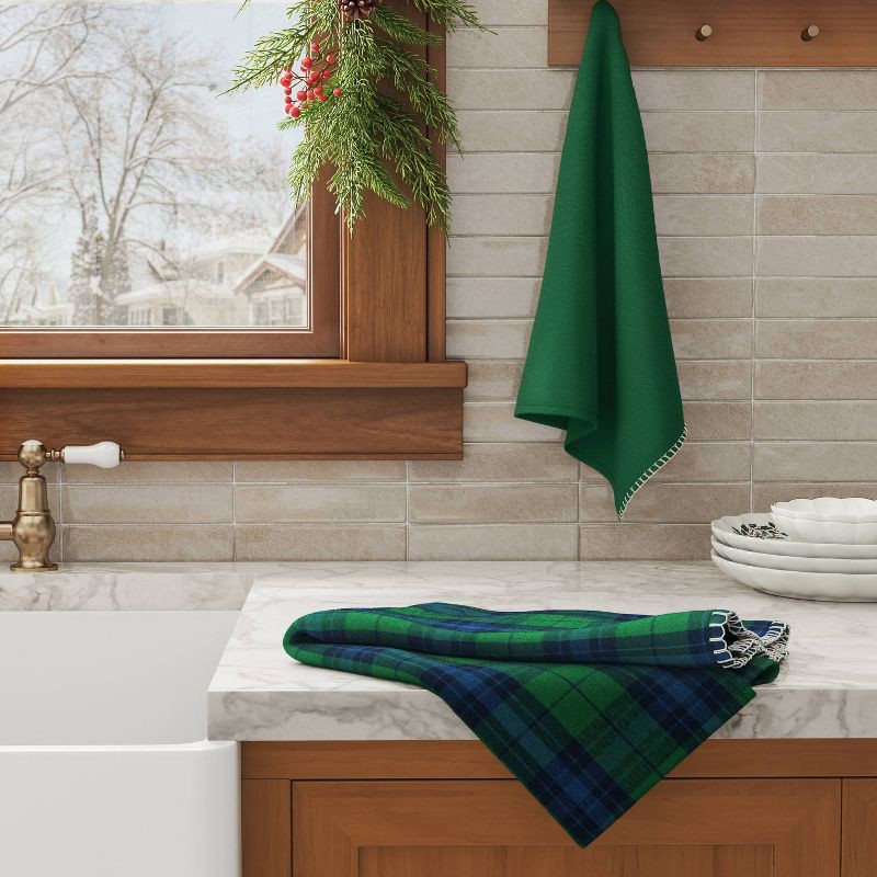 slide 2 of 3, 2pk Christmas Green Plaid Kitchen Towels - Threshold™, 2 ct