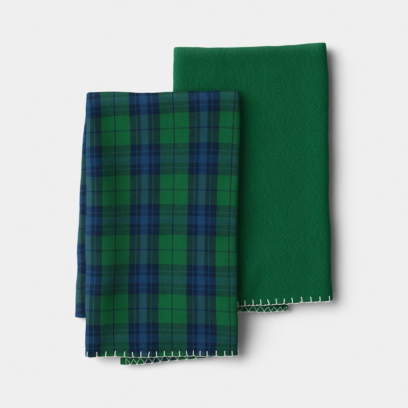slide 1 of 3, 2pk Christmas Green Plaid Kitchen Towels - Threshold™, 2 ct