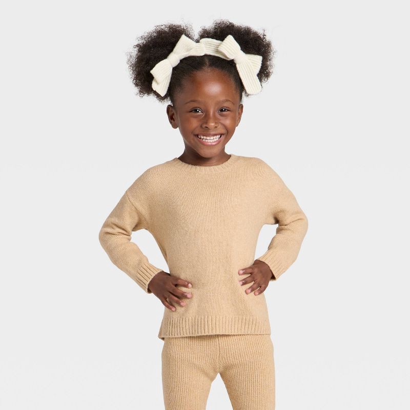 slide 3 of 4, Toddler Girls' Sweater Top and Bottom Set - Cat & Jack™ Beige 12M, 1 ct