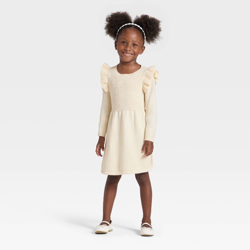 slide 2 of 3, Toddler Girls' Long Sleeve Solid Sweater Dress - Cat & Jack™ Oatmeal 3T, 1 ct