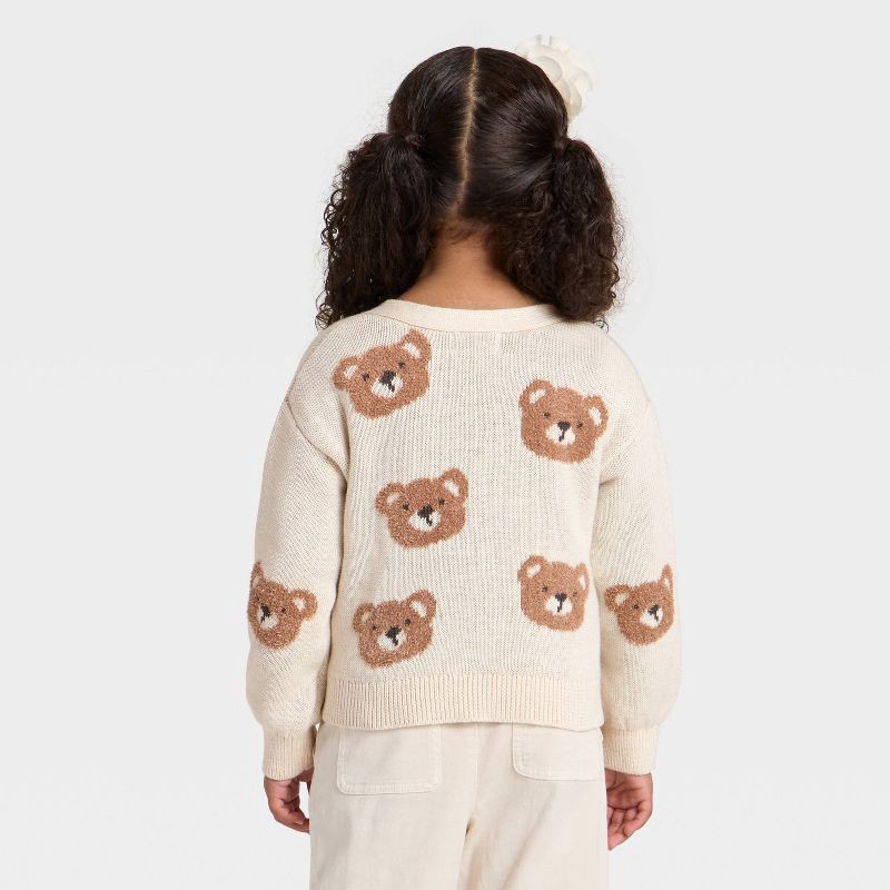 slide 2 of 3, Toddler Girls' Bears Cardigan - Cat & Jack™ Oatmeal 2T, 1 ct