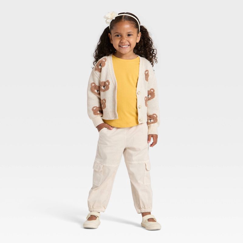 slide 3 of 3, Toddler Girls' Bears Cardigan - Cat & Jack™ Oatmeal 5T, 1 ct