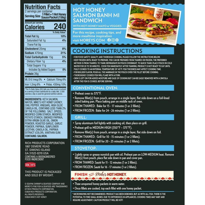 slide 2 of 3, Sea Pak Morey's Blackened Wild Salmon with Mike's Hot Honey Frozen - 11oz, 11 oz