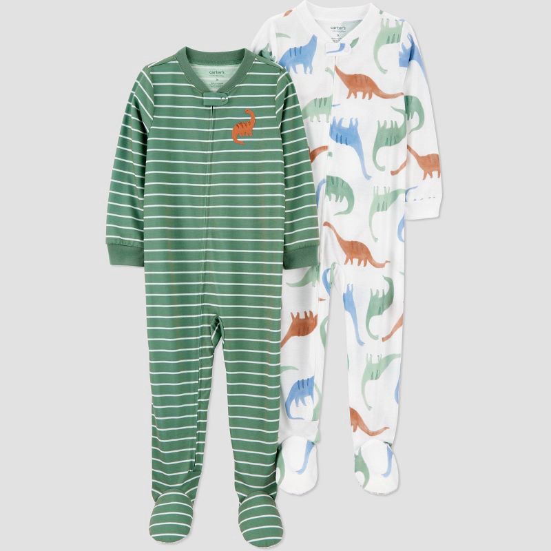 slide 1 of 4, Carter's Just One You® Toddler Boys' 2pk Long Sleeve Footed Pajama - Green/White 3T, 2 ct