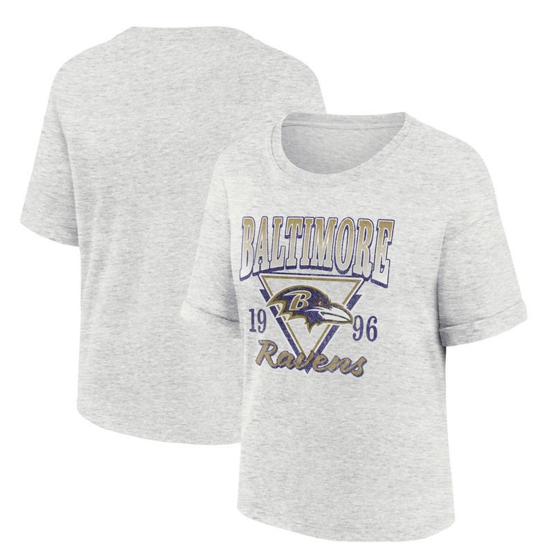 slide 3 of 3, NFL Baltimore Ravens Women's Oatmeal Heather Rolled Sleeve T-Shirt - S, 1 ct