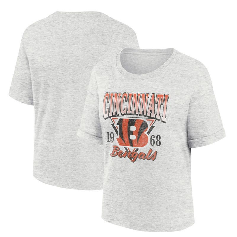 slide 3 of 3, NFL Cincinnati Bengals Women's Oatmeal Heather Rolled Sleeve T-Shirt - S, 1 ct