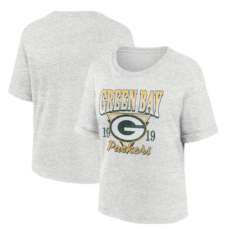 slide 3 of 3, NFL Green Bay Packers Women's Oatmeal Heather Rolled Sleeve T-Shirt - S, 1 ct