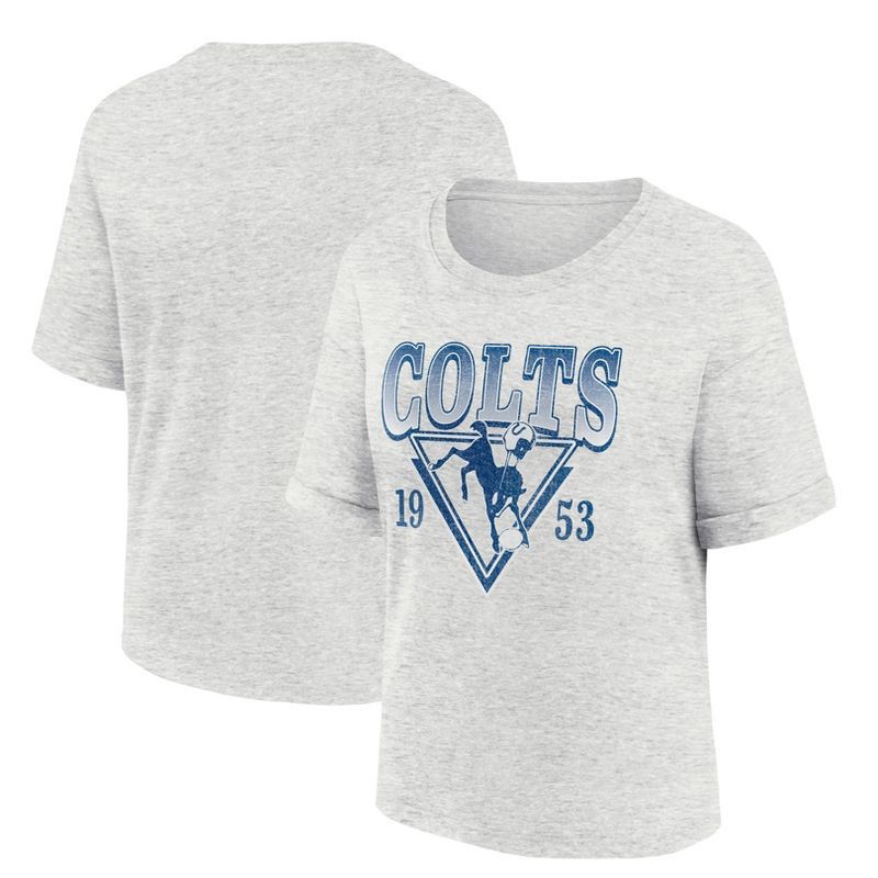 slide 3 of 3, NFL Indianapolis Colts Women's Oatmeal Heather Rolled Sleeve T-Shirt - S, 1 ct