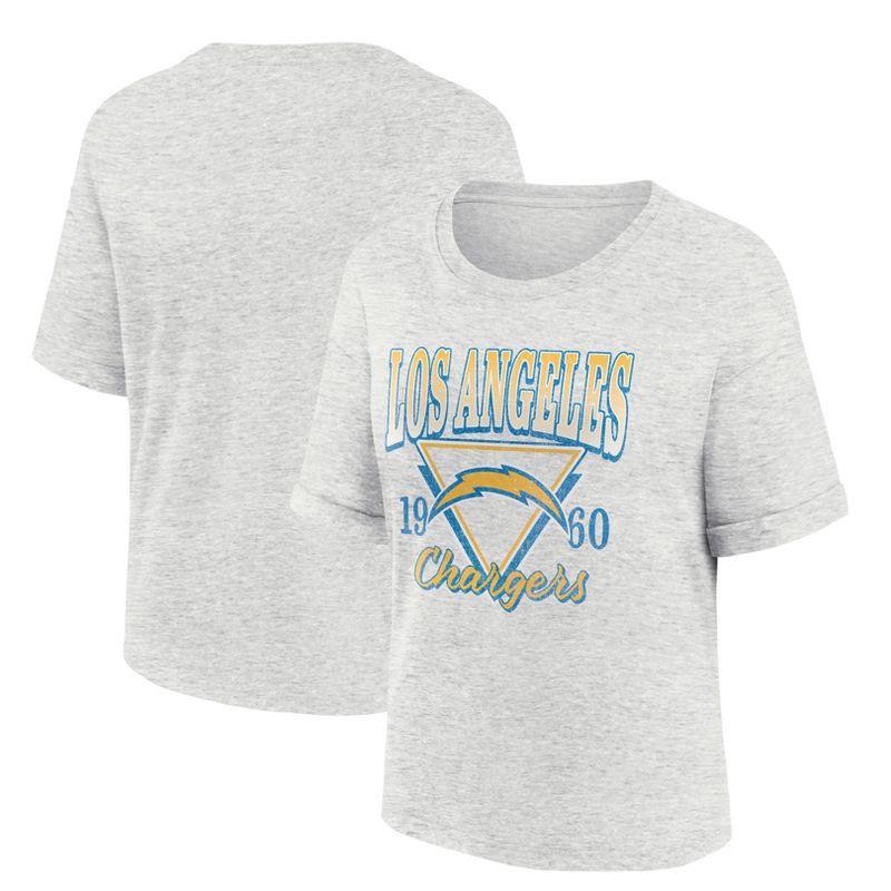 slide 3 of 3, NFL Los Angeles Chargers Women's Oatmeal Heather Rolled Sleeve T-Shirt - S, 1 ct