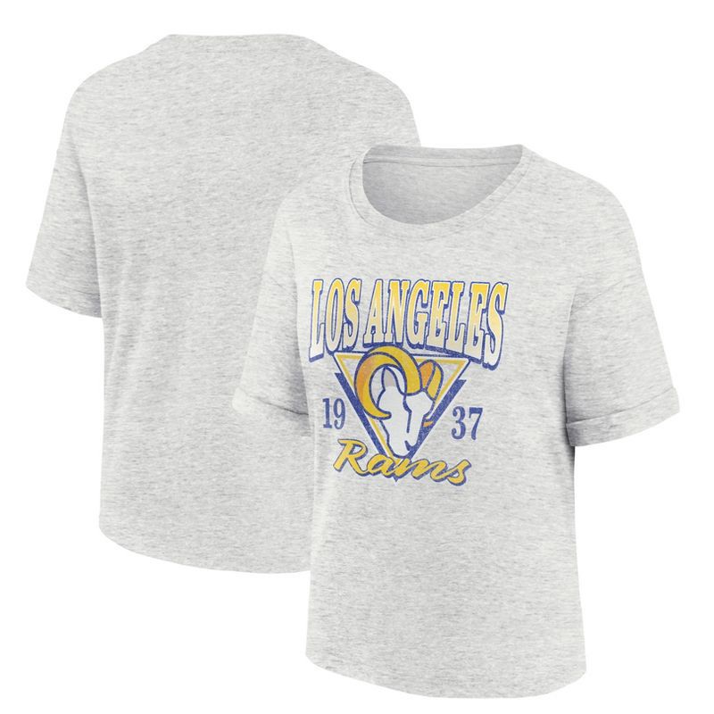 slide 3 of 3, NFL Los Angeles Rams Women's Oatmeal Heather Rolled Sleeve T-Shirt - S, 1 ct