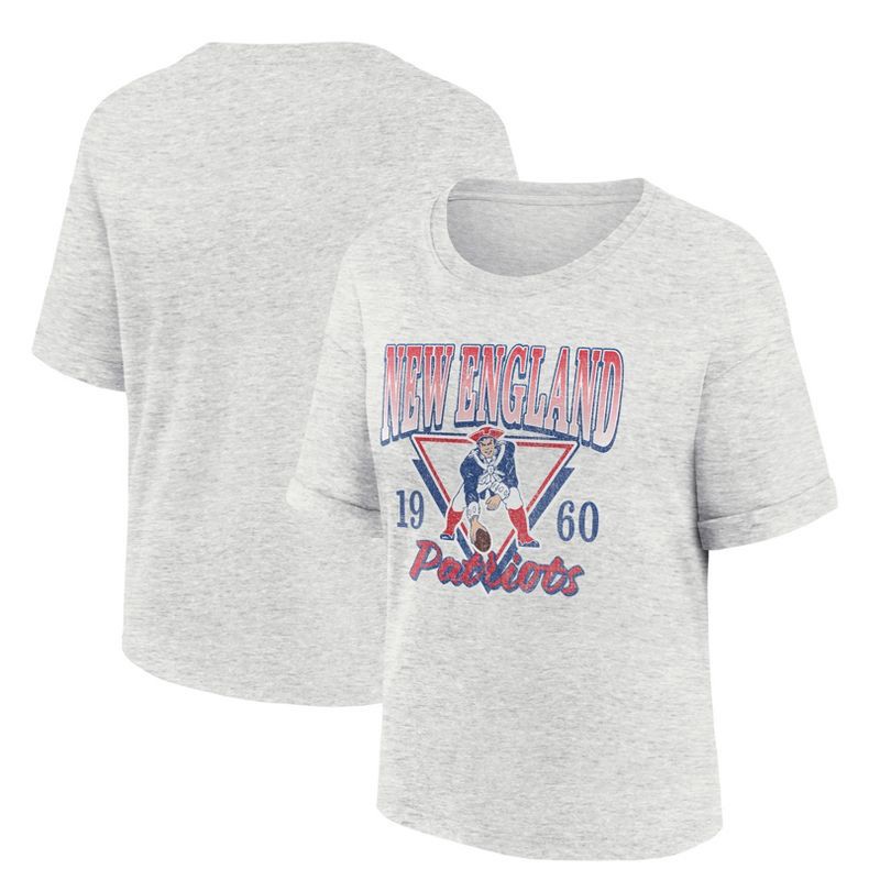 slide 3 of 3, NFL New England Patriots Women's Oatmeal Heather Rolled Sleeve T-Shirt - S, 1 ct