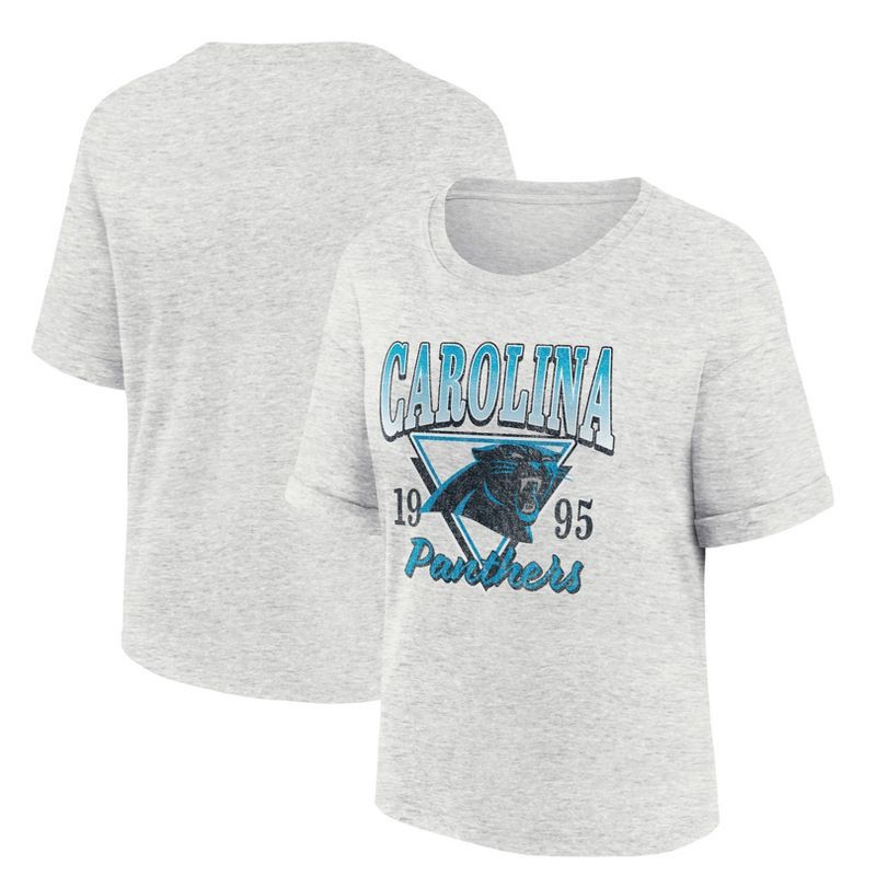 slide 3 of 3, NFL Carolina Panthers Women's Oatmeal Heather Rolled Sleeve T-Shirt - M, 1 ct