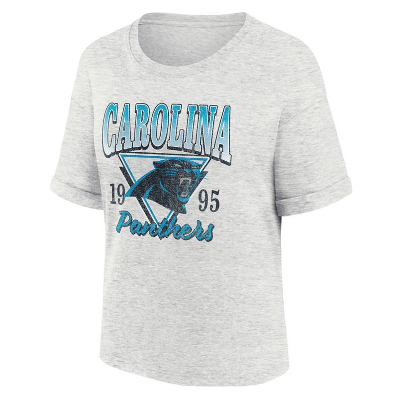 slide 1 of 3, NFL Carolina Panthers Women's Oatmeal Heather Rolled Sleeve T-Shirt - M, 1 ct