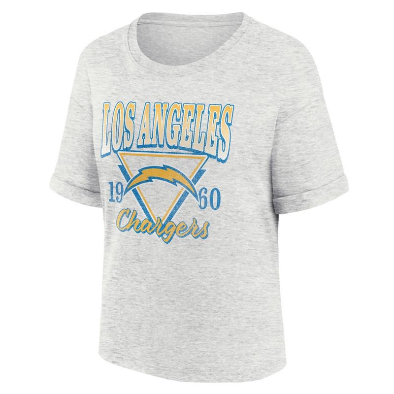 slide 1 of 3, NFL Los Angeles Chargers Women's Oatmeal Heather Rolled Sleeve T-Shirt - M, 1 ct