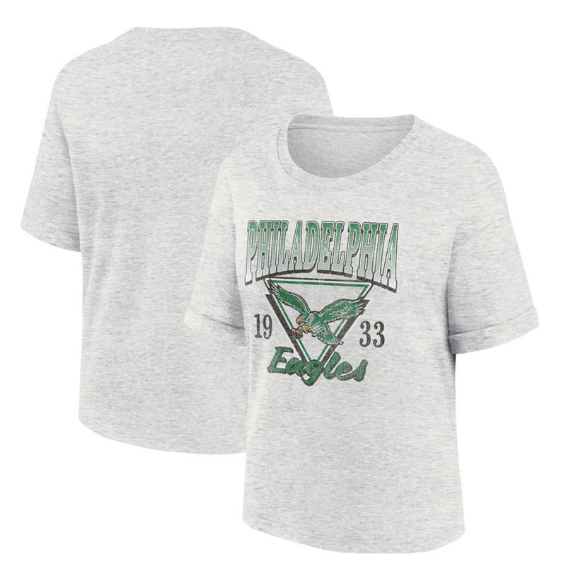 slide 3 of 3, NFL Philadelphia Eagles Women's Oatmeal Heather Rolled Sleeve T-Shirt - M, 1 ct