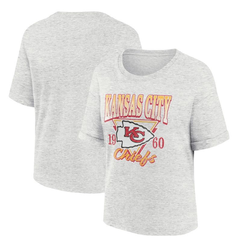 slide 3 of 3, NFL Kansas City Chiefs Women's Oatmeal Heather Rolled Sleeve T-Shirt - L, 1 ct