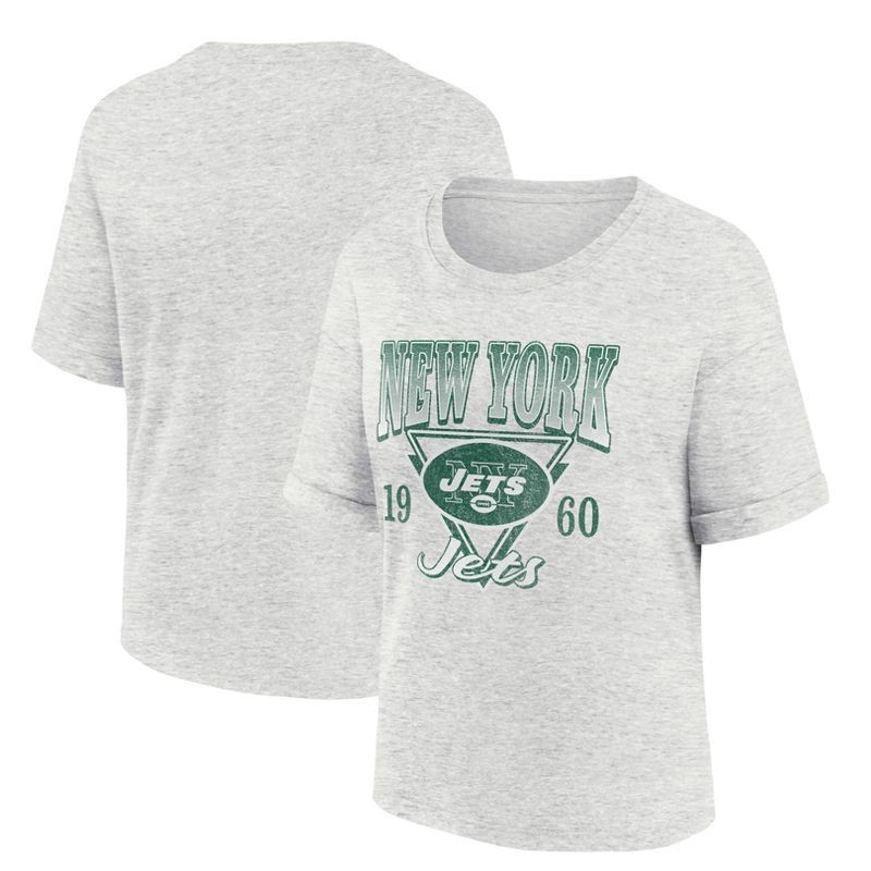 slide 3 of 3, NFL New York Jets Women's Oatmeal Heather Rolled Sleeve T-Shirt - L, 1 ct