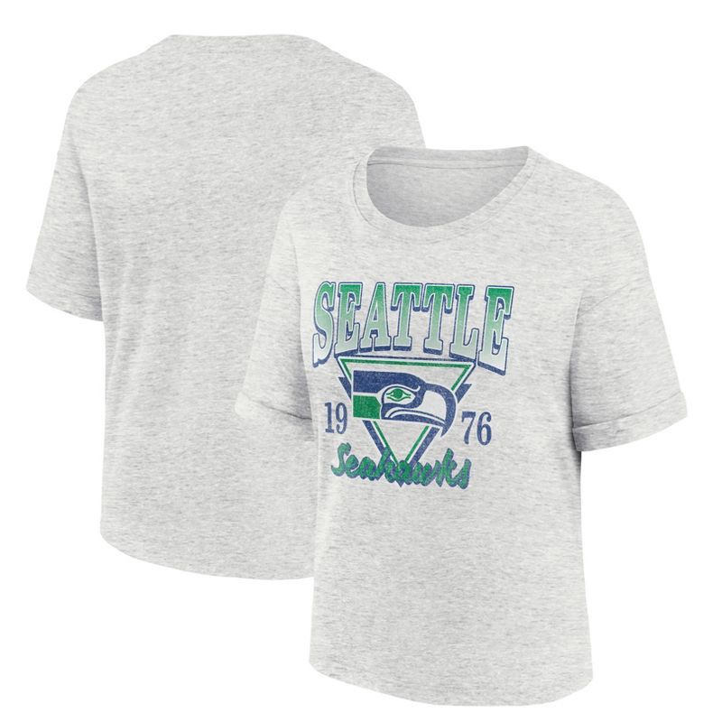 slide 3 of 3, NFL Seattle Seahawks Women's Oatmeal Heather Rolled Sleeve T-Shirt - L, 1 ct